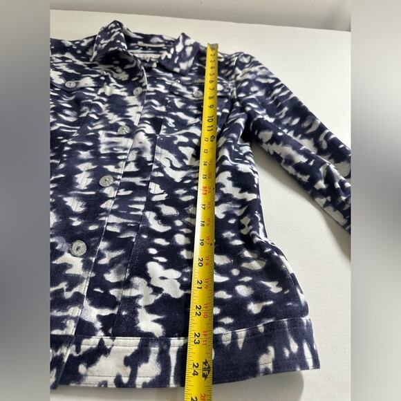 Escada White Blue Print Denim Jacket Silver Crackle Button Size 38 EUC - Picture 7 of 8